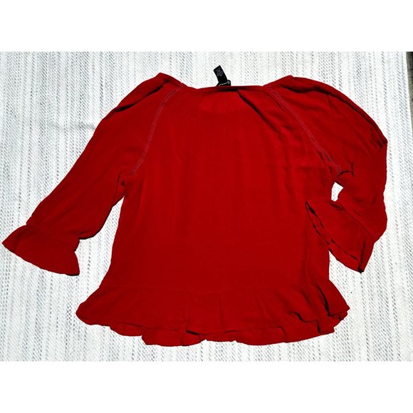 International Concepts Blouse Womens 2 Extra Large Red Trim Knit Lace Round Neck - Picture 3 of 10